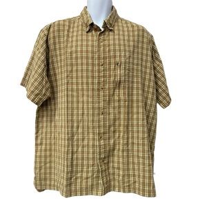 Woolrich Seersucker Brown Plaid Button Up Short Sleeve Shirt Mens Size XXl